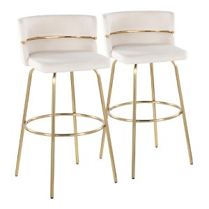 30" Glam/Art Deco Fixed-Height Barstool with Swivel, Velvet Seat, Metal Frame, and Round Footrest, Set of 2 - 1 of 4