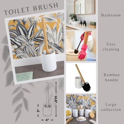 White Polyresin Toilet Brush Set with Bamboo Handle