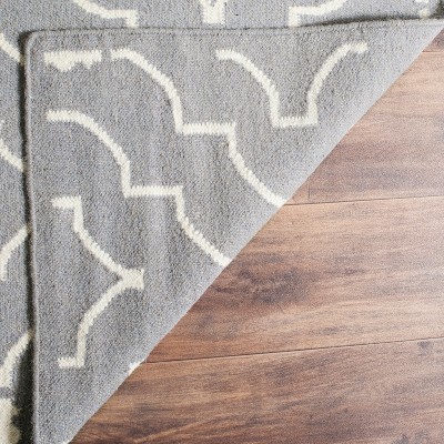 Grey and Ivory Geometric Wool 8' x 10' Flat Woven Rug
