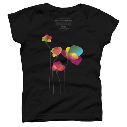 Girl's Design by Humans Wild Flowers by jirkasvetlik T-Shirt - Black - Small