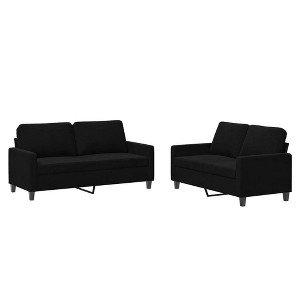 vidaXL 2 Piece Sofa Set in Plush Black Velvet with Comfortable Cushions - Lounge Seating for Living Room or Office Space - 1 of 4