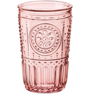 Cotton Candy Pink Floral Etched Glass Tumbler Set, 11.5 oz