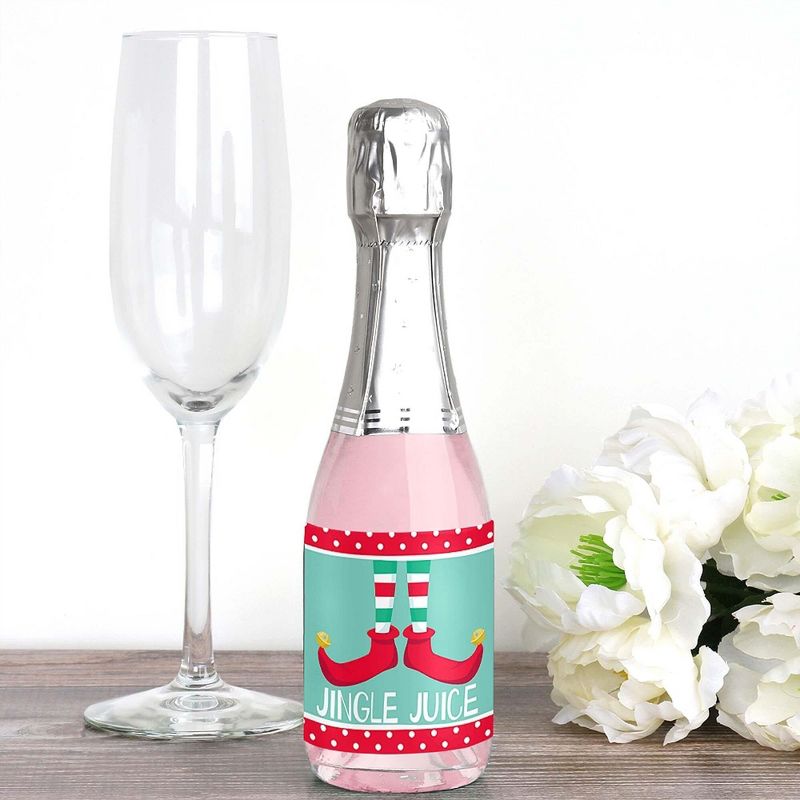 Big Dot of Happiness Elf Squad - Mini Wine and Champagne Bottle Label Stickers - Elf Christmas Party Favor Gift for Women and Men - Set of 16, 2 of 8
