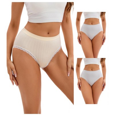 INSPIRE CHIC 3 Packs Women's Lace Trim Underwear Mid-Waisted Butt Lifter No Trace Briefs Panties