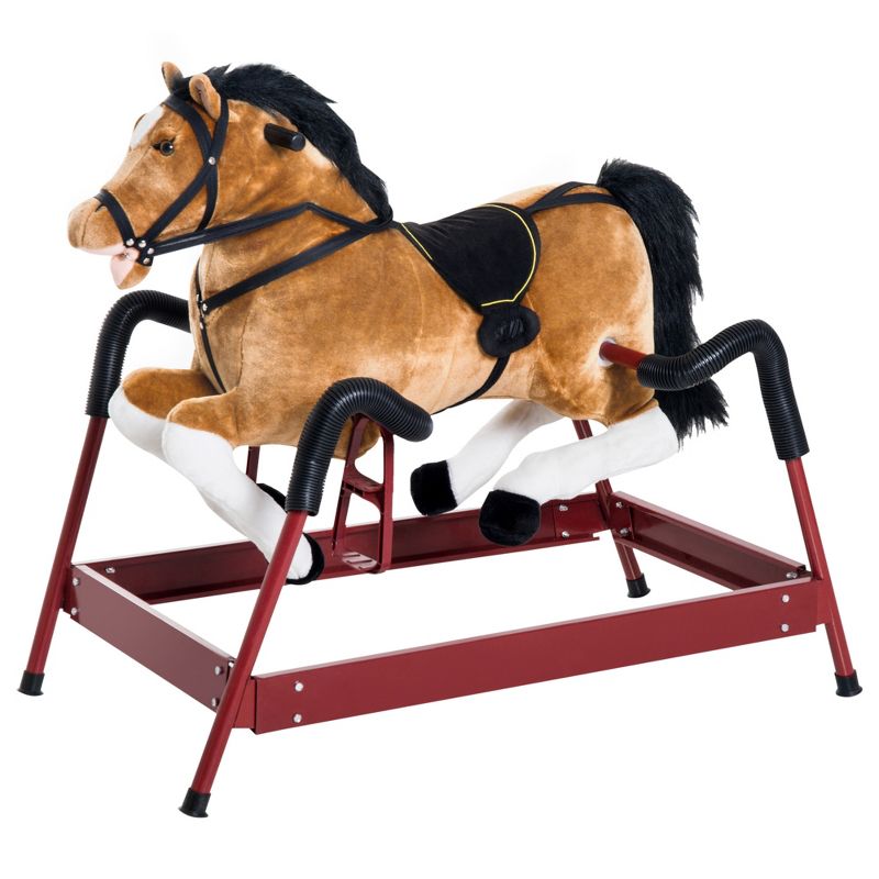 Qaba Durable Kids Plush Spring Style Horse Bouncing Rocker Toy With Realistic Sounds, 5 of 10