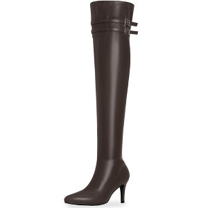 BLISSFUL STEP Pointed Toe Over the Knee High Zipper Stiletto High Heel Boots for Women - 1 of 4