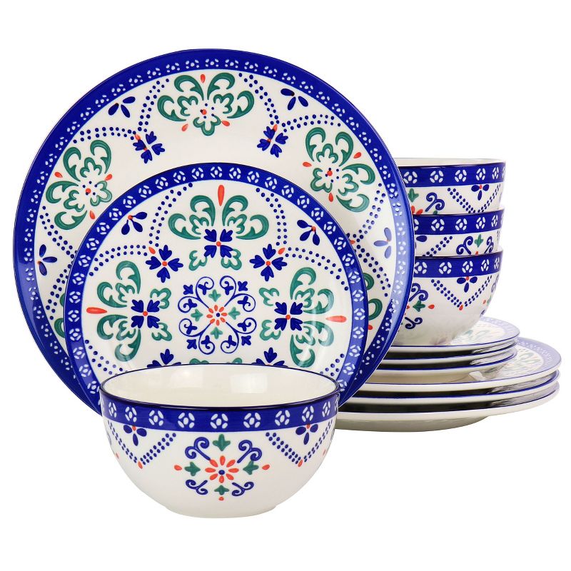 Laurie Gates California Designs Tierra Star 12 Piece Hand Painted Dinnerware Set in Blue, 1 of 9