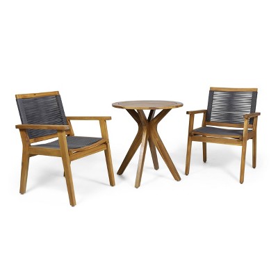 3pc Mcgill Patio Acacia Wood Bistro Set - Teak/Dark Gray - Christopher Knight Home