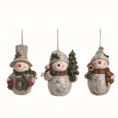 Transpac Resin Birch Snowman Ornament Set of 3 Christmas Home Decorations