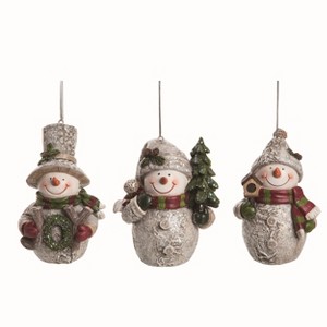 Transpac Resin Birch Snowman Ornament Set of 3 Christmas Home Decorations - 1 of 1