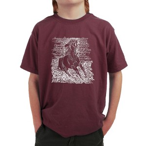 LA Pop Art Boy's Word Art T-shirt - POPULAR HORSE BREEDS Maroon X Large - 1 of 4