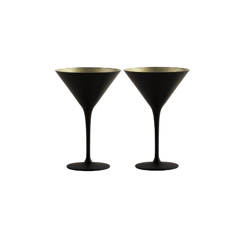 Matte Black & Gold Tone Plated Martini Glasses, Cocktail Stemmed Glass, Set  of 4