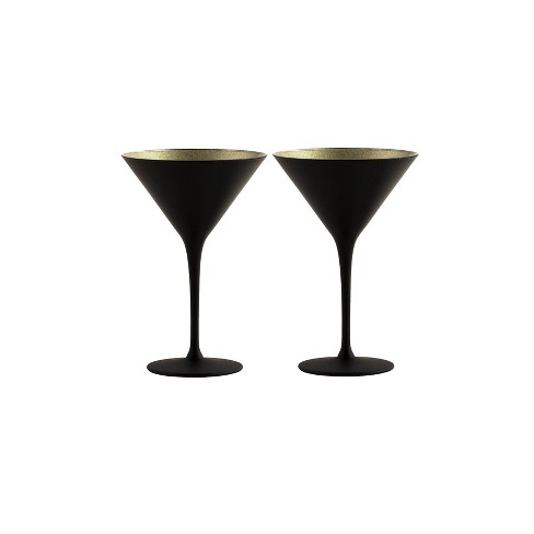 8 oz Black & Gold Martini Glasses for Cocktail Party, Drinking Glasses, Set  of 2