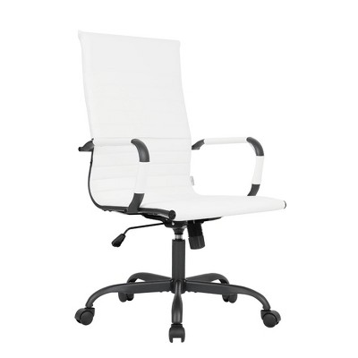 LeisureMod Harris Faux Leather Adjustable Swivel Office Conference Chair in Black Iron Frame