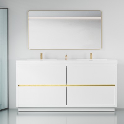 Bencmate Bathroom Storage Cabinets, Double Sink Freestanding Bathroom Vanity, Soft closing Drawers, White, 78"*25.2"*41.5"