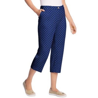 Woman Within Women's Plus Size Freedom Waist Chino Capri - 24 W, Navy 