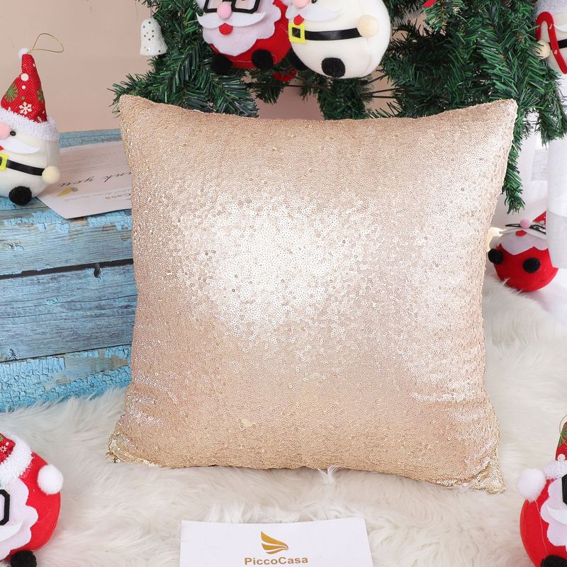 PiccoCasa Sequin Throw Pillow Cover Glitzy Shiny Sparkling Satin Solid Square Pillowcase Cover 1 Pc, 3 of 9