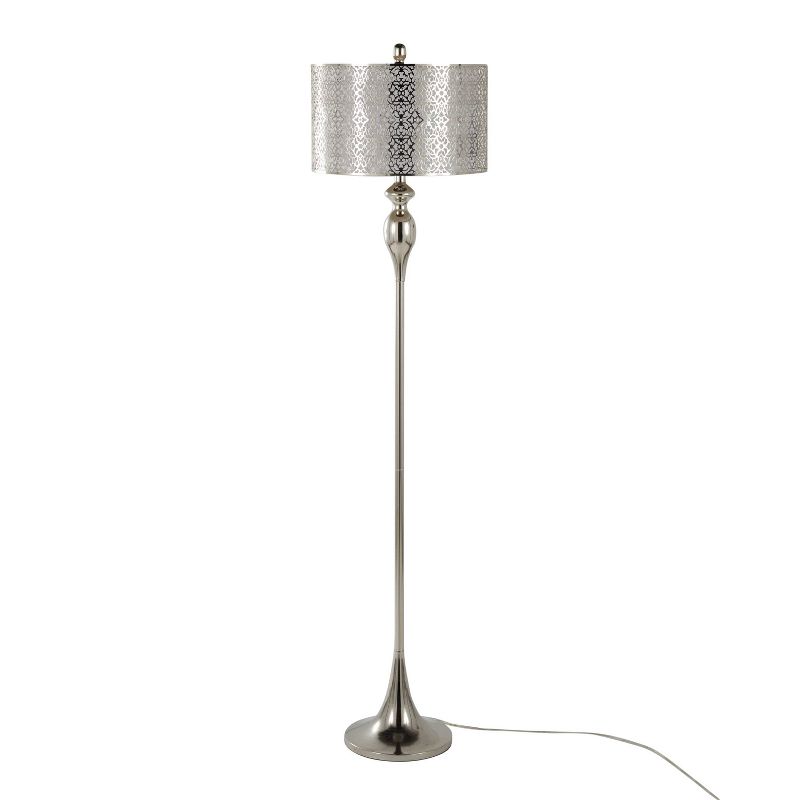 LumiSource Ashland 63&#34; Contemporary Metal Floor Lamp in Polished Nickel with Laser Cut Metal and White Linen Shade from Grandview Gallery, 1 of 6