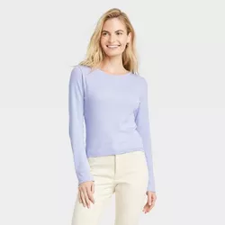 Women's Ribbed Shrunken Long Sleeve T-Shirt - Universal Thread™ Light Blue 4X