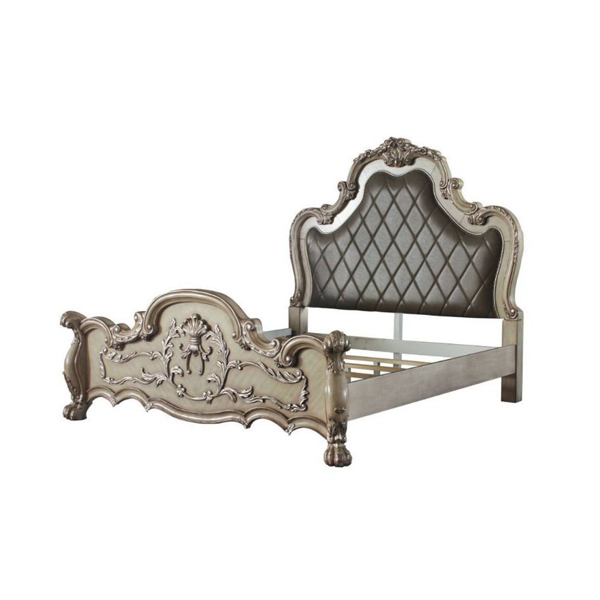 Acme Furniture Queen 92" Dresden Synthetic Leather Bed Vintage Bone White Finish - thumbnail 7