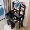 17" Makeup Drawer Dressing Table, Adjustable Brightness 3 Colors Round LED Lighted with 2 Drawers - 2 of 4