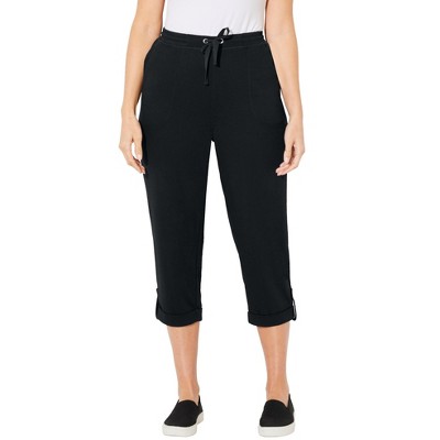 Catherines Women's Plus Size Cloud Knit French Terry Roll Tab Capri
