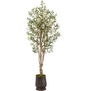 Nearly Natural 6.5-ft Olive Artificial Tree in Ribbed Metal Planter - 1 of 4