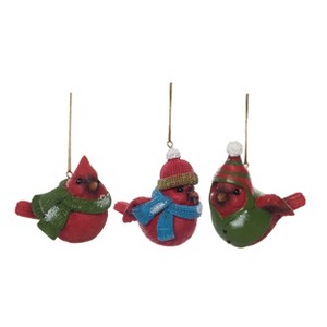 Transpac Resin Bundled Up Cardinal Ornament Set of 3 Christmas Home Decorations - 1 of 1