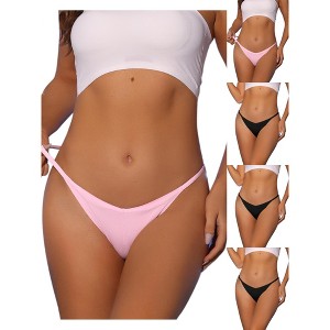 Allegra K Women's V-waisted Ruched Invisibles Breathable No Trace Thongs Multicolored - 1 of 4