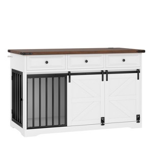 VisioGear Dog Crate with 3 Storage Drawers Side Door and Sliding Barn Door, Side End Table for 2 Dogs, White, 55.1"*23.6"*33.7" - 1 of 4