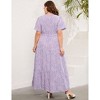 BLUEMING Plus Size Womens Dresses Floral Surplice A-Line Maxi Dress Waist Belted Floral Maxi Dress Wasit Tie Bell Sleeve Dress - 2 of 4