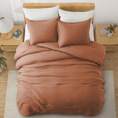 Peace Nest 3 Piece Pintuck Pinch Pleat and Seersucker Bubble Ruffled Chic and Tufted Clipped Comforter Set