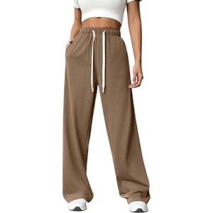 PINSPARK Wide Leg Sweat Pants for Womens High Waisted Baggy Sweatpants Casual Drawstring Workout Pants with Pockets - 1 of 4