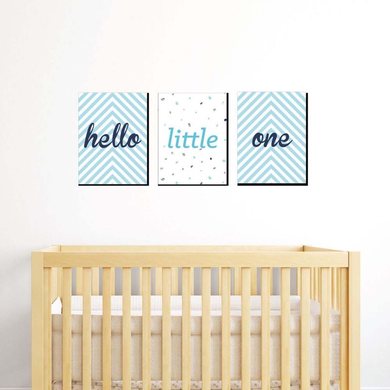 Big Dot of Happiness Hello Little One - Blue and Silver - Baby Boy Nursery Wall Art & Kids Room Decor - Gift Ideas - 7.5 x 10 inches - Set of 3 Prints, 2 of 8