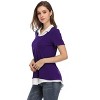 Clearlove Womens Short Sleeve Contrast Mock Neck Collared T-Shirts Flowy Ruffled Patchwork Work Blouse Casual Dressy - 4 of 4