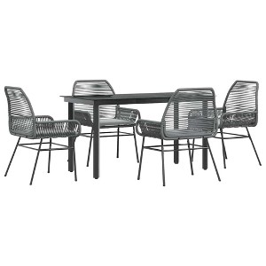 vidaXL Patio Dining Set with Cushions Garden Table and Chairs Poly Rattan Glass - 55.1" x 27.6" x 29.1" Gray 4 Piece - 1 of 4