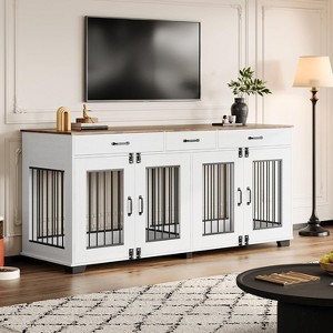 coucheta 71'' Dog Crate Furniture for 2 Rooms, Wooden Double Crate with Door, TV Stand End Table with Divider for Large Medium Dogs - 1 of 4