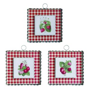 Transpac MDF/Metal Strawberry Plaid Decor Set of 3 Spring Home Decorations - 1 of 1