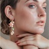 Pink Flower Dangle Earrings for Women, Cherry Blossom Leaf Pearl Design, 2.75 Inches, Fairy Boho Wedding Holiday Floral Earrings-fightingtoge - 3 of 4