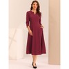 INSPIRE CHIC Women's Elegant Split Neck Side Zipper Pockets 3/4 Sleeve Work A-Line Dress - 3 of 4