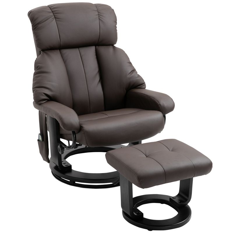 HOMCOM Recliner with Ottoman Footrest, Recliner Chair with Vibration Massage, Faux Leather and Swivel Wood Base for Living Room and Bedroom, 1 of 8