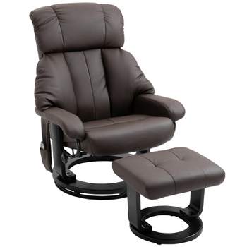 HOMCOM Recliner with Ottoman Footrest, Recliner Chair with Vibration Massage, Faux Leather and Swivel Wood Base for Living Room and Bedroom
