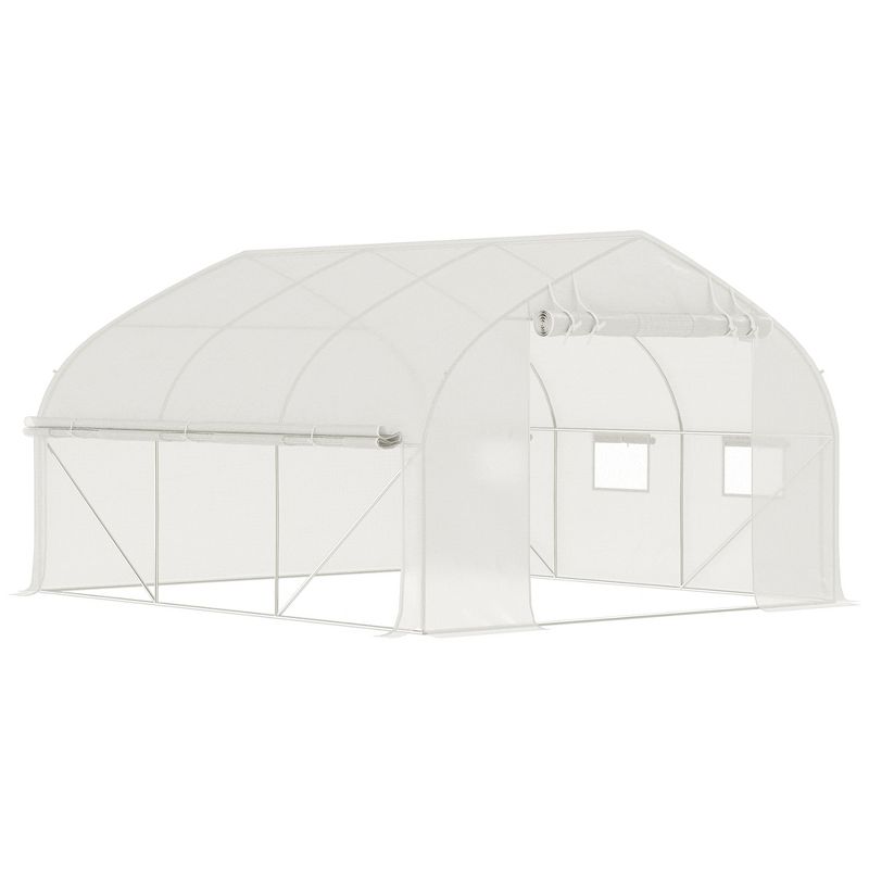 Outsunny Walk-in Tunnel Greenhouse with Zippered Mesh Doors & Roll-up Sidewalls, Upgraded Hot House, 11.5' x 10' x 6.5', 1 of 7