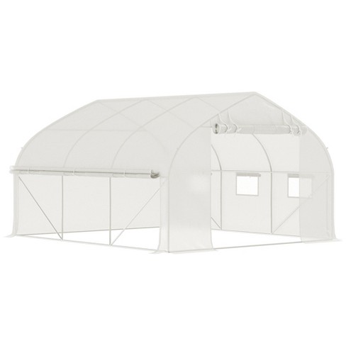 Outsunny Walk-in Tunnel Greenhouse with Zippered Mesh Doors & Roll-up Sidewalls, Upgraded Hot House, White, 11.5' x 10' x 6.5' - image 1 of 4