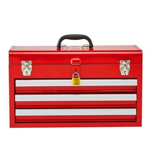 VEVOR Metal Tool Box, 20.5-inch, Portable Metal Tool Box with 3 Drawers, Small Tool Chest with EVA Liners, Ball Bearing Slide Drawers Locking, Red - 1 of 4