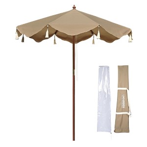 LAGarden BOHO 7' Fringe Patio Umbrella with Fringe UPF50+ Boho Style 5-Year-Non-Fading for Yard,Model:BH7W-10 Beige & Tan - 1 of 4