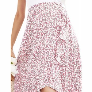 Women Pleated Elastic High Waist Maternity Midi Skirt Casual Summer Ruffle Boho Wrap Split Skirt - 1 of 4