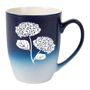 Elanze Designs Botanical Floral Nature Coffee Cup Mug 12 Ounce Ceramic With Ombre Gradient Elegant Minimalist Hydrangea Flower Silhouette Navy Blue - 1 of 4