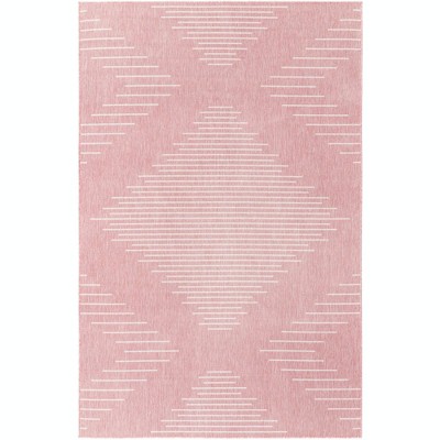 Ivory and Pink Rectangular Outdoor Synthetic Area Rug
