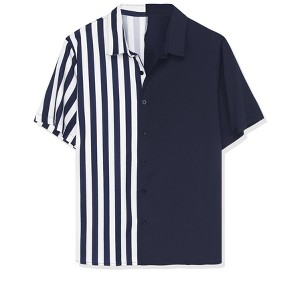 Lars Amadeus Men's Irregular Geometric Color Block Button Down Short Sleeve Shirts - 1 of 4